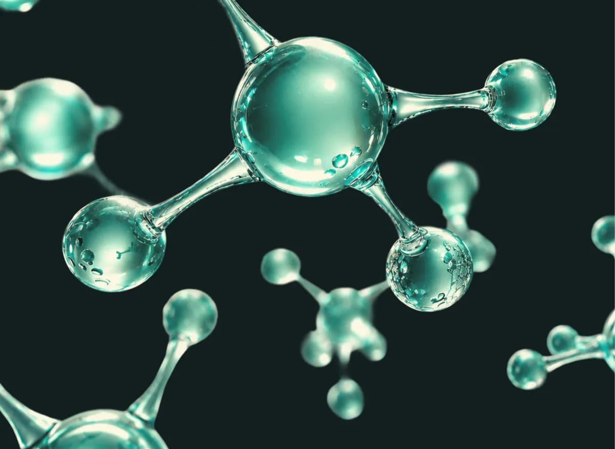 Abstract peptide molecules suspended in dark teal space
